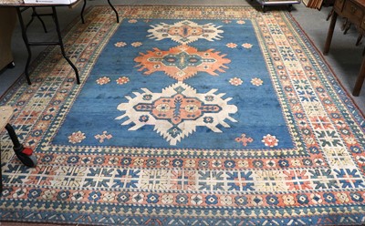 Lot 1089 - Turkish Carpet, the sky blue field with three...