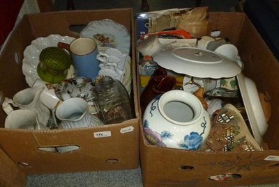 Lot 756 - Four boxes Gaudy Welsh, blue and white pottery etc