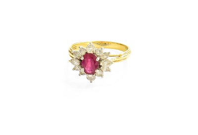 Lot 172 - An 18 Carat Gold Red Stone and Diamond Cluster...