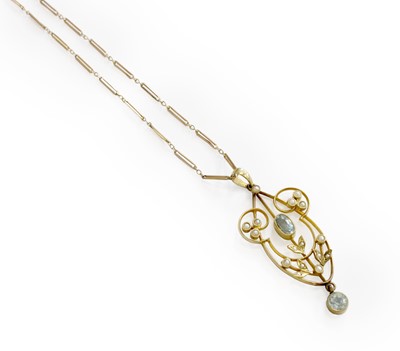 Lot 248 - An Aquamarine and Split Pearl Pendant on Chain,...