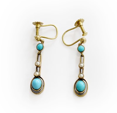 Lot 211 - A Pair of Turquoise and Split Pearl Drop...