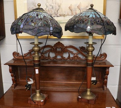 Lot 1137 - A Pair of Modern Table Lamps, tapering brass...