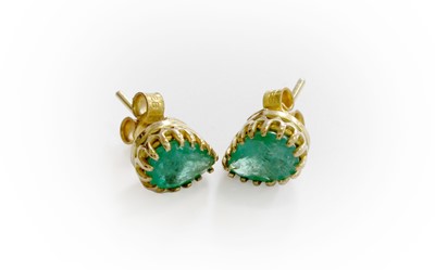 Lot 212 - A Pair of Emerald Earrings, the pear cut...