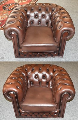 Lot 1273 - A Pair of Brown Leather Chesterfield Club...