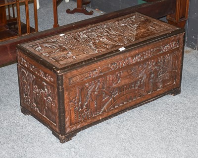 Lot 1280 - A Carved Camphor Wood Blanket Box, decorated...