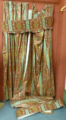 Lot 778 - Two pairs of blue gold and rust mercerised cotton curtains and pelmets