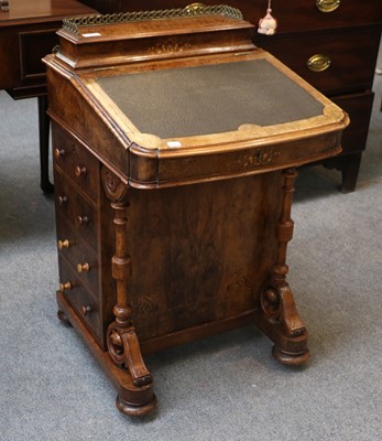 Lot 1201 - A Victorian Inlaid Figured Walnut Davenport,...