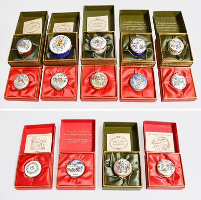 Lot 39 - Fourteen English Enamel Boxes, by Crummles &...