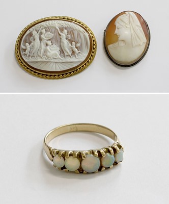 Lot 303 - An Opal Five Stone Ring, finger size K1/2; A...