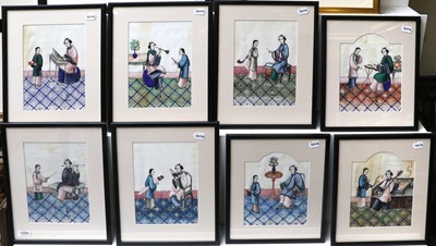 Lot 1058 - A Set of Eight Chinese Watercolours, on rice...