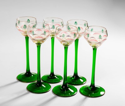 Lot 56 - Six Jugendstil Theresienthal Enamelled Liquer...