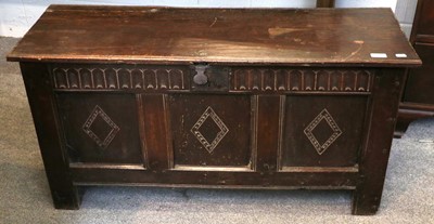 Lot 1326 - A 17th Century Oak Coffer, with nulled frieze...