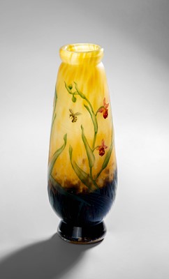 Lot 41 - A Daum Nancy Enamelled Cameo Cobweb Vase,...