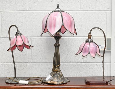 Lot 1304 - An Art Nouveau Style Table Lamp, with pink...