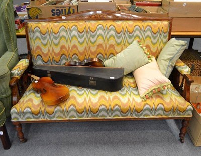Lot 815 - An Edwardian inlaid mahogany settee with Florentine weave upholstery
