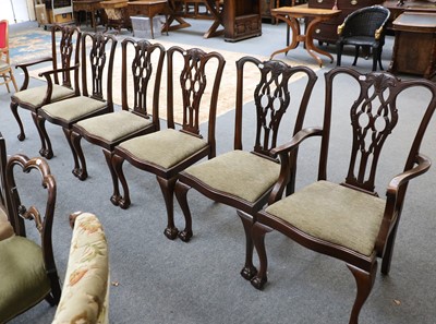 Lot 1198 - A Set of Six Carved Mahogany Ribband Back...