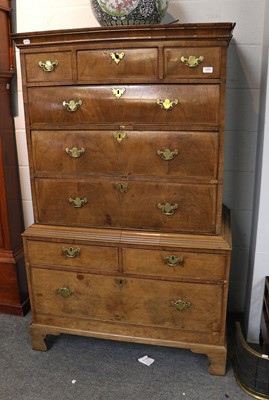 Lot 1256 - A George II Walnut Chest on Chest, crossbanded...