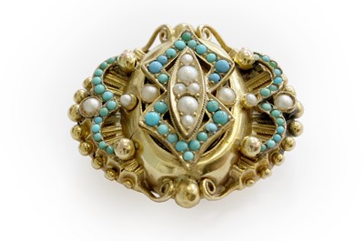 Lot 247 - A Turquoise and Split Pearl Brooch/Pendant, of...