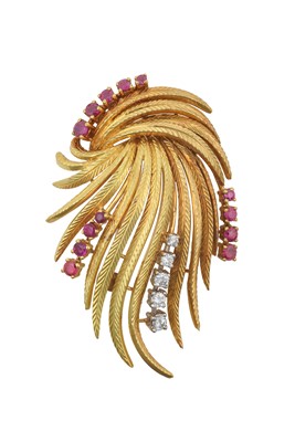 Lot 2400 - An 18 Carat Gold Ruby and Diamond Brooch of...