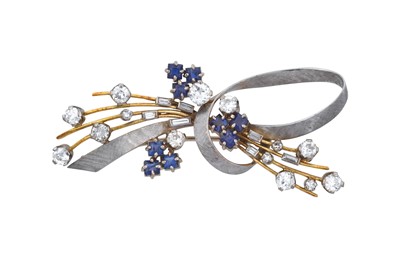 Lot 2307 - A Bi-Colour Sapphire and Diamond Brooch of...