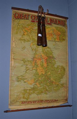 Lot 824 - A pair of Home Guard truncheons and a Great Central railway map