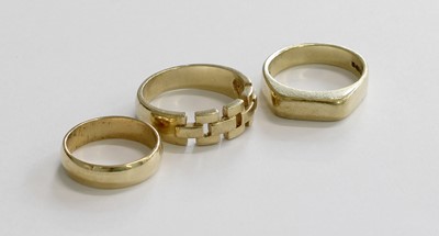 Lot 295 - Three 9 Carat Gold Rings, of varying designs,...