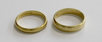 Lot 226 - Two 18 Carat Gold Band Rings, finger sizes...