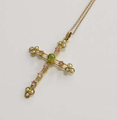 Lot 305 - A Peridot, Pink Tourmaline and Seed Pearl...