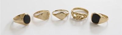 Lot 237 - Five 9 Carat Gold Rings, comprising of two...