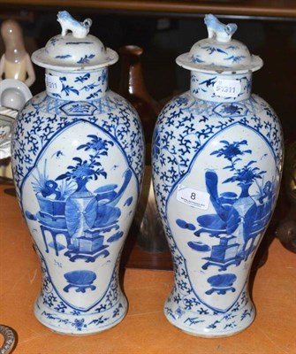 Lot 8 - Pair of Chinese blue and white baluster vases and covers