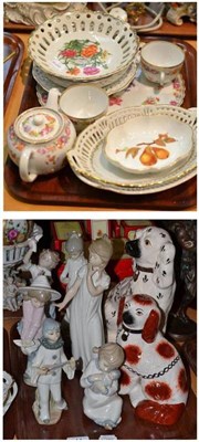 Lot 14 - Two trays of decorative ceramics including six Nao figures, two spaniels, a Continental part...