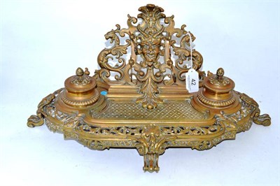 Lot 42 - Ornate cast brass pen and ink stand