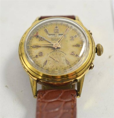 Lot 58 - A gold plated triple calendar wristwatch signed Rotary