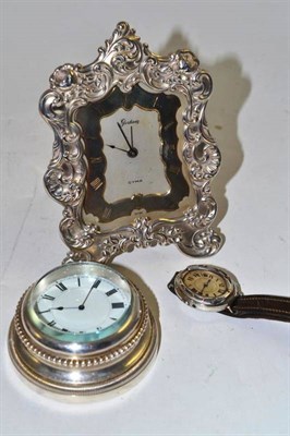 Lot 65 - A Strut timepiece Gorham, Sterling, desk/wall timepiece and a wristwatch stamped '925' (3)