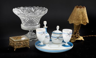 Lot 355 - A Milchglas Cabaret Set, A Gilt Metal Filigree...