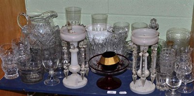 Lot 84 - A pair of opaque glass table lustres, cut glassware, drinking glasses, etc