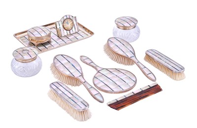 Lot 21 - A George V Silver-Mounted Mother-of-Pearl and Abalone Dressing-Table-Service
