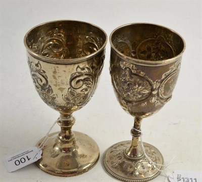 Lot 100 - Victorian silver goblet, London 1865 makers mark WE and another similar, Birmingham 1905 makers...