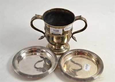 Lot 108 - Pair of French silver circular dishes and a Georgian silver two handled mug (3)