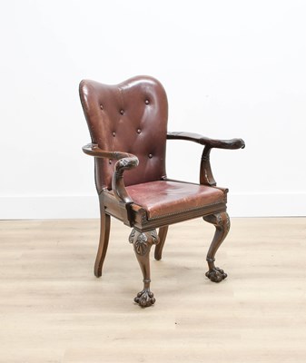 Lot 1 - A Victorian Carved Mahogany Library Armchair,...