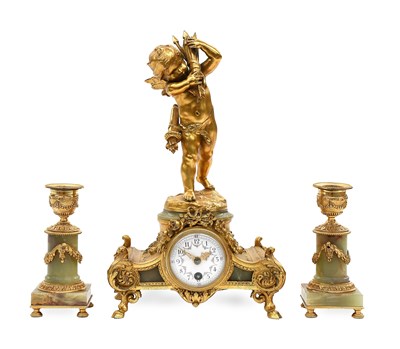 Lot 73 - A French Gilt Metal and Green Onyx Mantel...