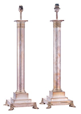 Lot 61 - A Pair of Silver-Plated Table Lamps, modern,...