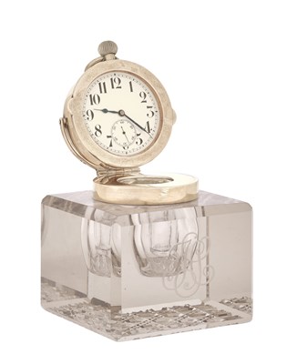 Lot 62 - An Edward VII Silver-Mounted Glass Inkwell With Timpiece