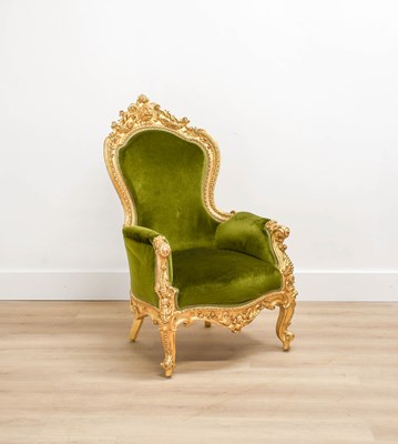Lot 10 - A French Carved Giltwood Armchair, late 19th...