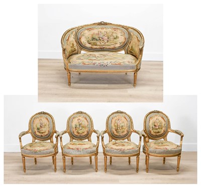 Lot 28 - A Five Piece Suite of Louis XVI-Style Carved...