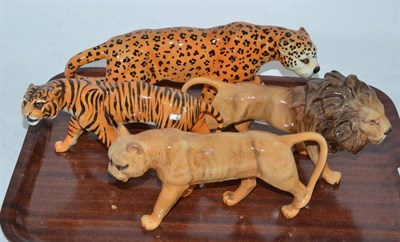 Lot 126 - A Beswick leopard, tigress, lion and lioness