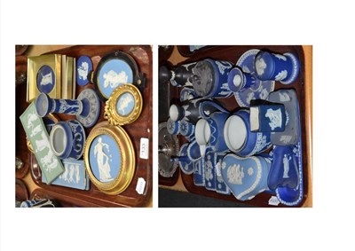 Lot 133 - Assorted Jasperware miniature and small decorative items, framed plaques etc (on two trays)