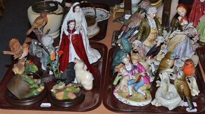 Lot 158 - Two trays of porcelain and other figures including two Royal Worcester figures of Elizabeth II...