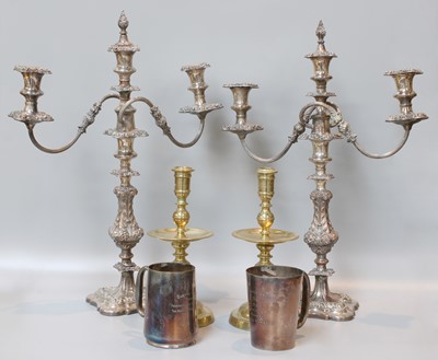 Lot 59 - A Pair of Silver Plated Candelabra, foliate...