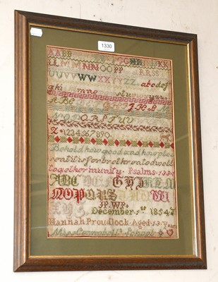 Lot 1330 - A Victorian Sampler, worked by Hannah...